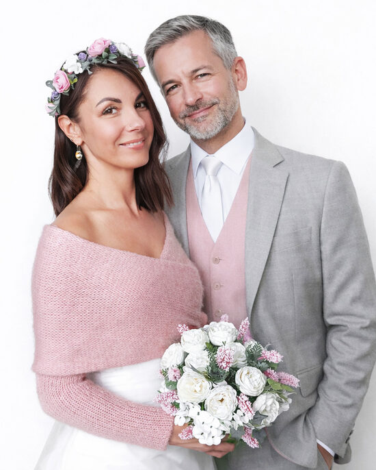 Hellrosa Braut Bolero, weiches gestricktes Hochzeits-Cover-Up für Brautjungfern, VP10